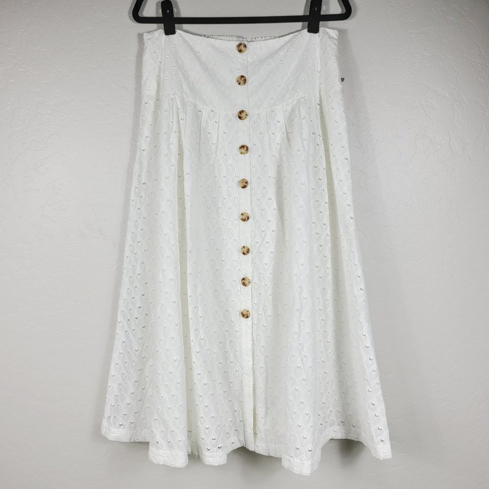 Maeve Button-Front Eyelet Lined Midi Skirt NEW - Picture 2 of 10